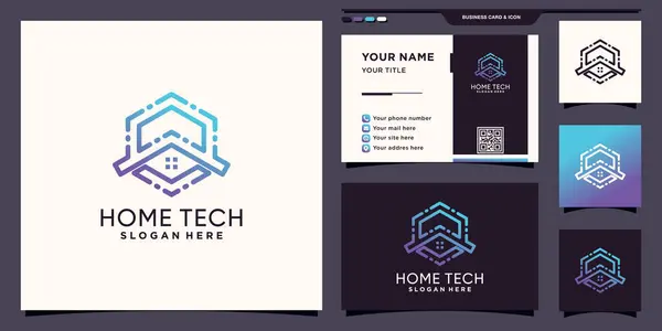 Home Tech Logo Design Hexagon Line Art Style Business Card — Archivo Imágenes Vectoriales