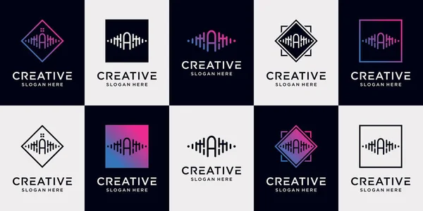 Set Bundle Coleção Design Logotipo Música Carta Inicial Com Conceito — Vetor de Stock