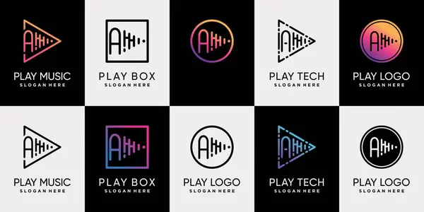 Set Bundle Play Music Logo Design Avec Lettre Initiale Style — Image vectorielle
