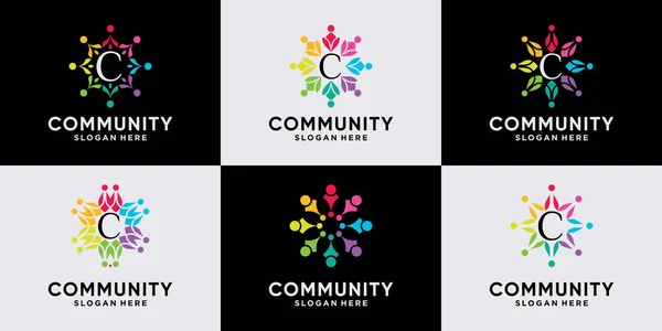 Set Von Community Logo Design Für Team Und Familie Mit — Stockvektor