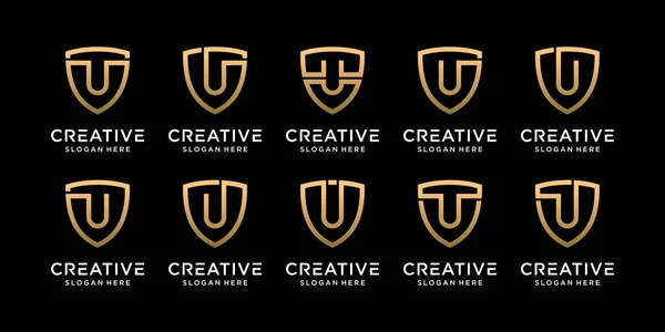 Set Bundle Monograma Escudo Logotipo Projeto Letra Inicial Com Estilo — Vetor de Stock