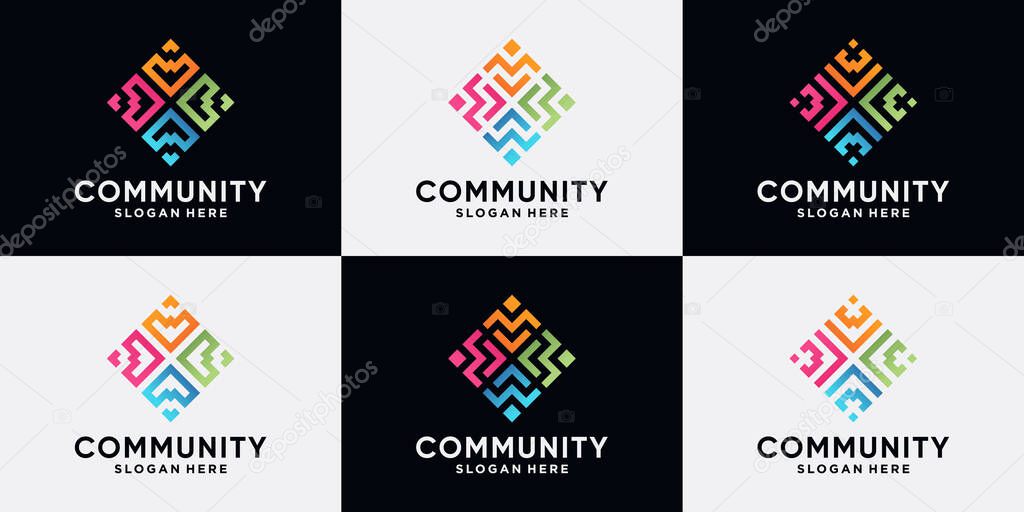 Set of community and human logo design for social group with line art style