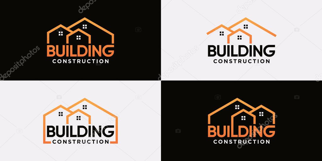 Set of creative building logo design for construction with line art and modern style concept