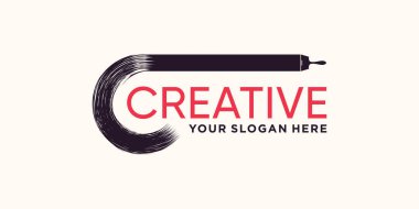 Modern konsept Premium Vektör ile yaratıcı mürekkep el fırçası logosu tasarımı