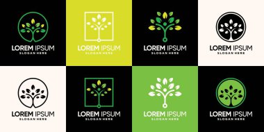 İnsan ağaç logosu demetini benzersiz modern konsept prim vektörü ile ayarla