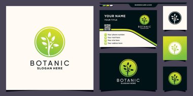 Doğal organik logo. Negatif uzay dairesi konsepti ve kartvizit deisgn Premium Vector.