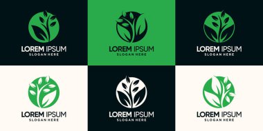 Negatif uzay dairesi konseptine sahip doğal ve organik logo demetini ayarla