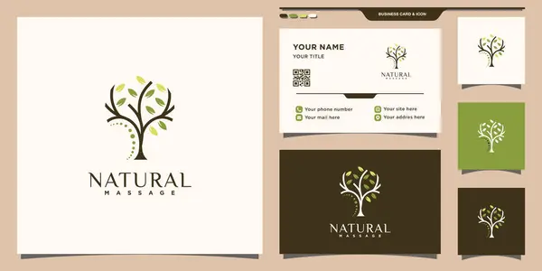 Natural Massage Logo Tree Concept Business Card Design Premium Vector — Stock Vector