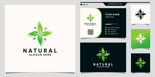 Naturblatt Logo Mit Kreativem Konzept Und Visitenkarte Premium Vector — Stockvektor