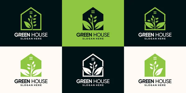 Zestaw Pakietów Logo Zielonego Domu Linii Stylu Sztuki Negatywnej Koncepcji — Wektor stockowy
