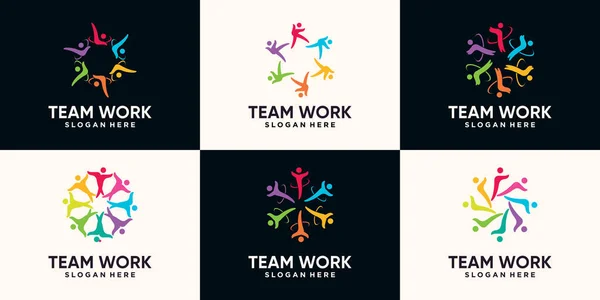 Set Van Teamwork Community Logo Met Creatief Uniek Concept Premium — Stockvector