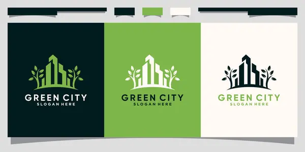 Зеленый Дизайн Логотипа Города Вдохновение Городского Строительства Современной Концепцией Premium — стоковый вектор