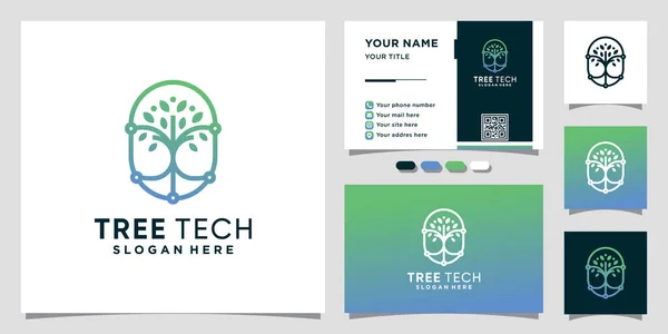 Технологія Логотипу Природного Дерева Унікальним Лінійним Стилем Дизайном Візитки Преміум — стоковий вектор