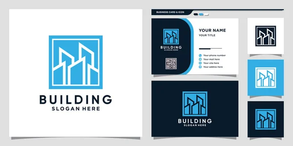 Λογότυπο Κτιρίου Αρνητική Έννοια Χώρου Και Επιχειρηματικό Σχέδιο Κάρτας Premium — Διανυσματικό Αρχείο