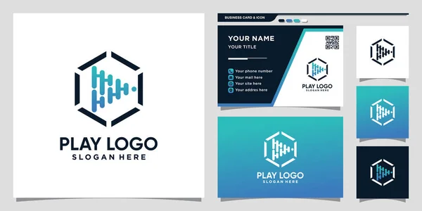 Abstract Play Logo Technologie Met Lijn Art Stijl Visitekaartje Ontwerp — Stockvector