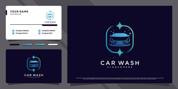 Car wash logo inspiration with line art style and business card design Premium Vector