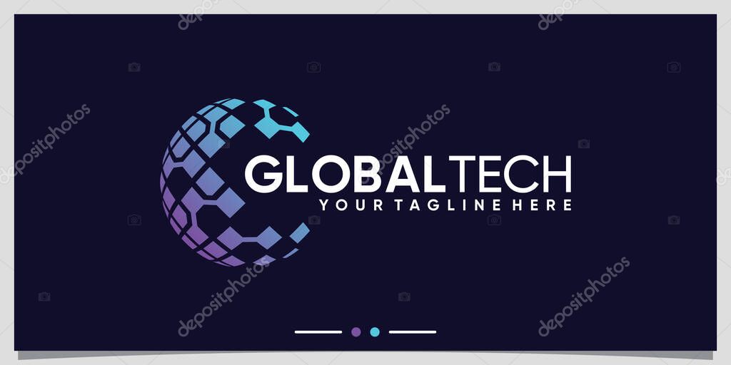 Global planet logo design technology with creative concept Premium Vector