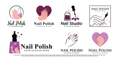 Tırnak cilası simgesi logo manikürünü modern konsept Premium Vector ile ayarladı
