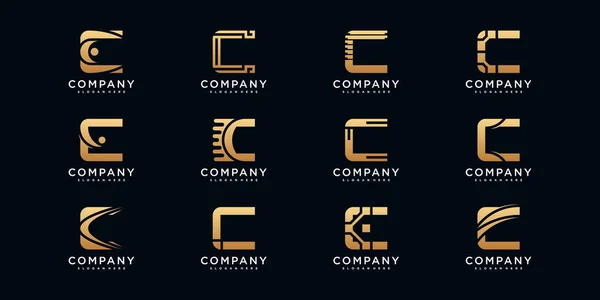 Set Creative Monogram Logo Design Initial Letter Golden Style Color — Stock Vector