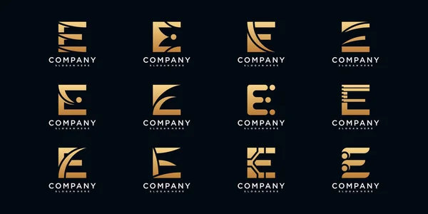 創造的なモノグラムのロゴデザインの最初の文字Eの金色のプレミアムベクター — ストックベクタ