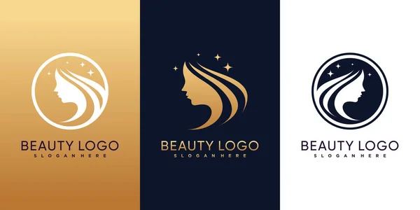 Σύνολο Δέσμη Του Σχεδιασμού Λογότυπο Ομορφιάς Χρυσό Χρώμα Στυλ Και — Διανυσματικό Αρχείο