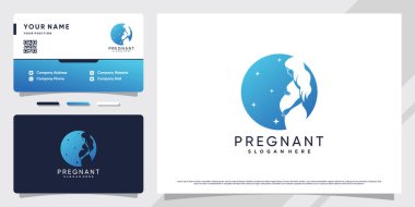 Yaratıcı konsept ve kartvizit tasarımlı hamile kadın kliniği logosu Premium Vector
