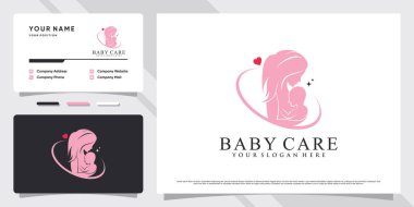 Yaratıcı unsur ve kartvizit tasarımlı bebek bakım logosu Premium Vektör