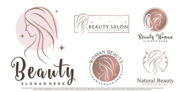 Güzellik kadın simgesi logo tasarımı yaratıcı element Premium Vector ile kuaför için ilham kaynağı