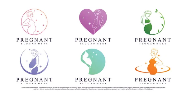 Набор Логотипа Беременной Женщины Креативным Элементом Premium Vector — стоковый вектор