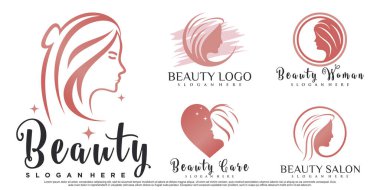 Güzellik kadın simgesi logo tasarımı yaratıcı element Premium Vector ile kuaför için ilham kaynağı