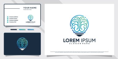 Ampul konsepti ve kartvizit vektörü olan akıllı beyin logosu tasarımı teknolojisi