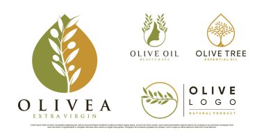 Yaratıcı element Premium Vector ile zeytin ağacı ve yağ logosu tasarımı vektör çizimi