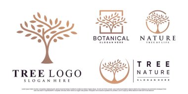 Set of nature tree logo design vector illustration with creative element Premium Vector clipart