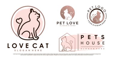 Aşk elementi ve yaratıcı konsept olan kedi hayvan logosu koleksiyonu