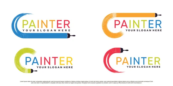 Yaratıcı konsept Premium Vektör ile boya fırçası logo tasarımı çizimi seti