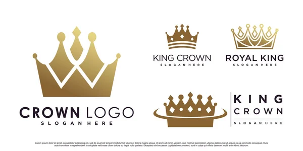 Korona Vagy Király Ikon Készlet Logó Design Kreatív Elemmel Prémium — Stock Vector