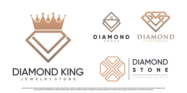 Taçlı ve yaratıcı element Premium Vektörü olan elmas simge set logosu tasarımı