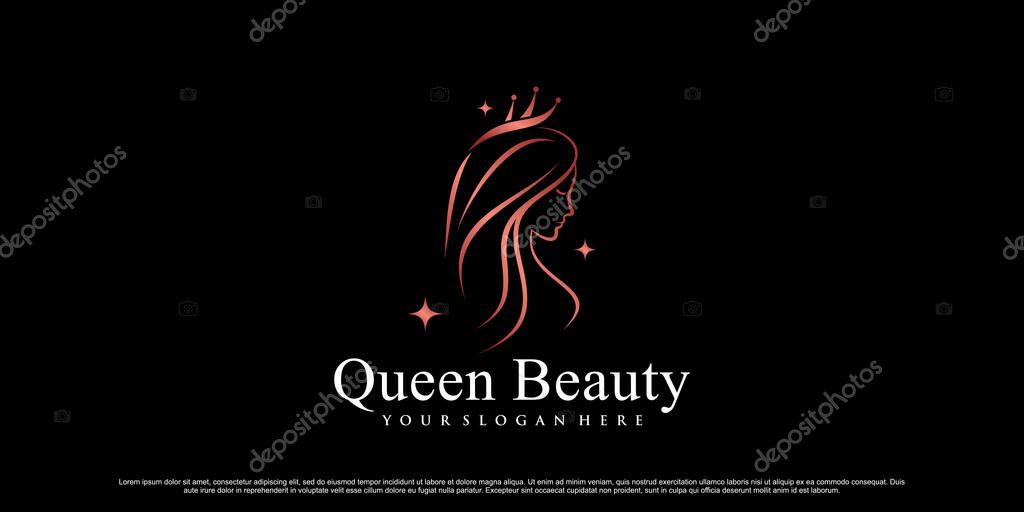 Beauty queen icon logo design inspiration for women with line art style Premium Vector