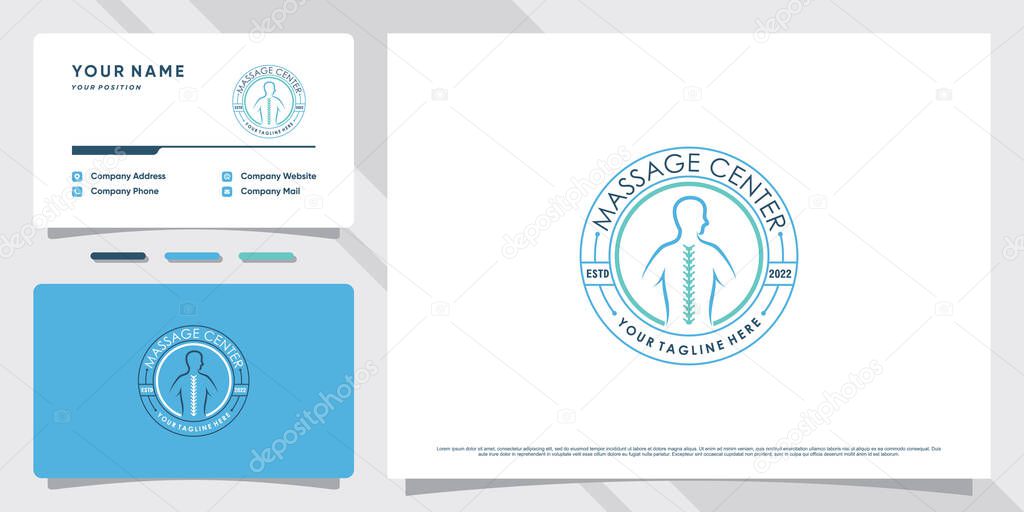 Chiropractic logo design for massage teraphy with business card template Premium Vector