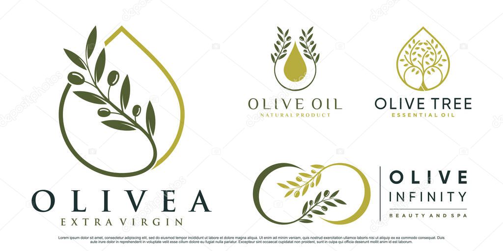 Set of olive tree and oil logo design vector illustration with creative element Premium Vector