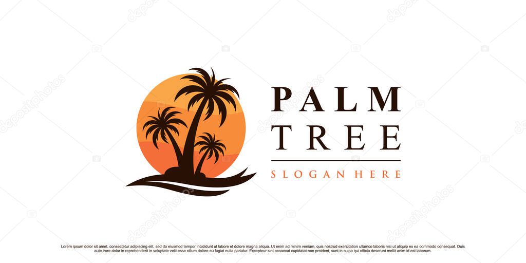 Palm tree icon logo design inspiration with sun and creative modern concept Premium Vector