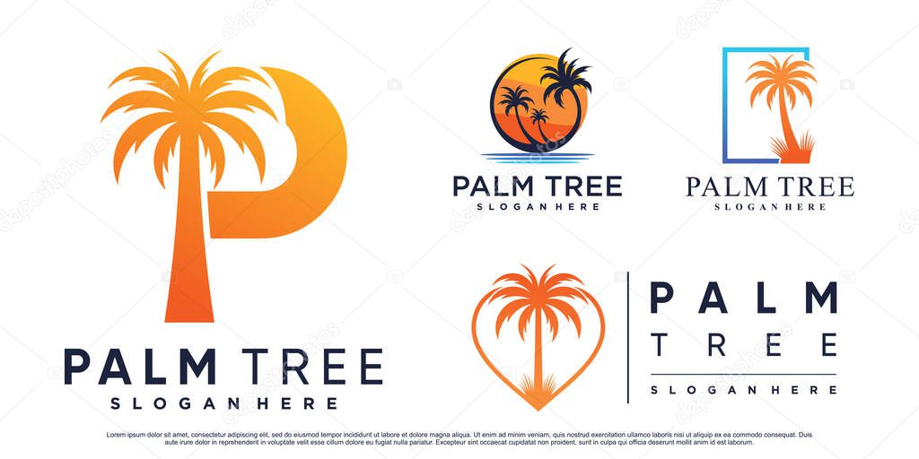 Set collection of palm logo design illustration with creative element Premium Vector