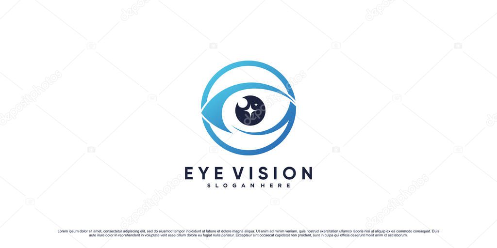Eye vision logo design template with circle concept and creative element Premium Vector