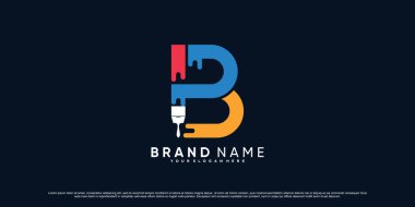 Resim simgesi logo tasarımı fırça ögesi ve yaratıcı konsept Premium Vektörü ile ilk harf b