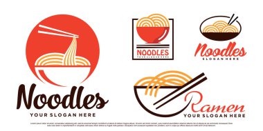 Erişte logosu tasarımı, kase ve yaratıcı konsept Premium Vektör ile Ramen simgesi çizimi