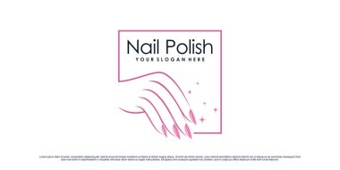 Tırnak cilası logosu. Kadın eli ve kare konsepti Premium Vector olan tırnak sanatları stüdyosu için.