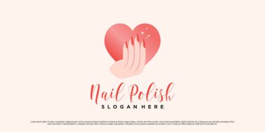 Aşk ikonu ve yaratıcı element Premium Vector ile manikür salonu için oje stüdyosu logosu tasarımı