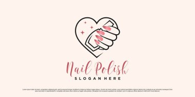Aşk ikonu ve yaratıcı element Premium Vector ile manikür salonu için oje stüdyosu logosu tasarımı