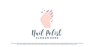 Kadın eli ikonu ve yaratıcı konsept Premium Vektör ile tırnak cilası ve manikür logosu tasarımı