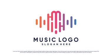 Müzik logosu, ses teknolojisi için dalga elemanı ve yaratıcı konsepte sahip m harfi tasarladı.